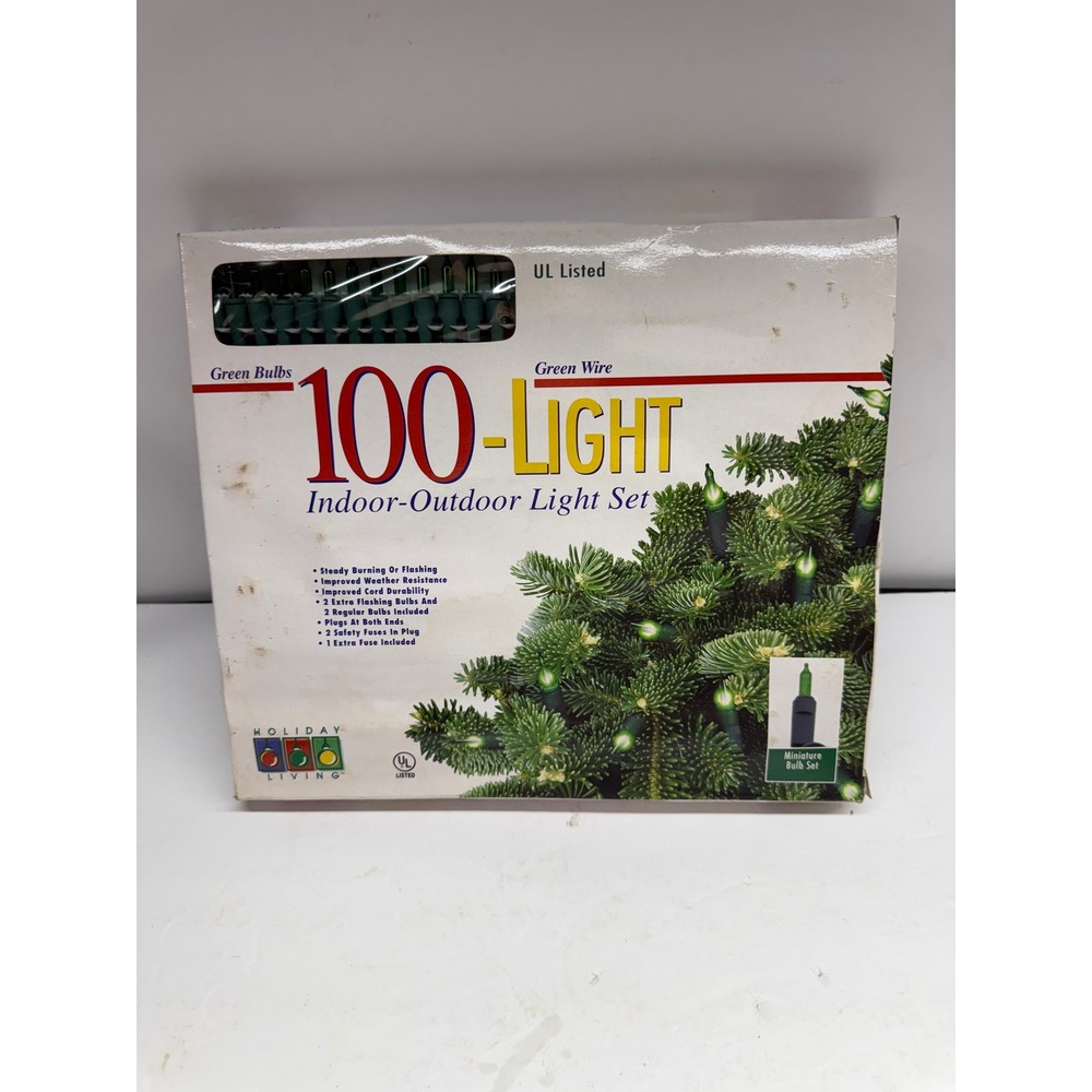 Holiday Living 100 Light Indoor Outdoor Set Green Bulbs Wire TOL-100L/2WA